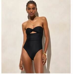 J.Crew Gemma Ruched Bandeau Cut Out One Piece Swimsuit 8 NWT Black Swim